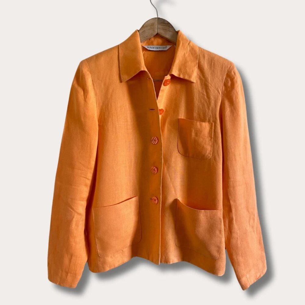 Vintage Washed Tangerine Irish Linen Blazer